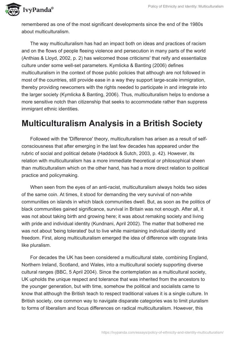Policy of Ethnicity and Identity: Multiculturalism. Page 2