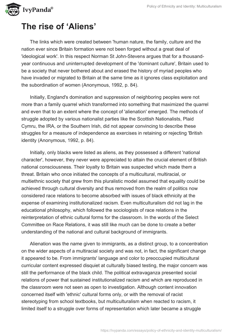 Policy of Ethnicity and Identity: Multiculturalism. Page 4
