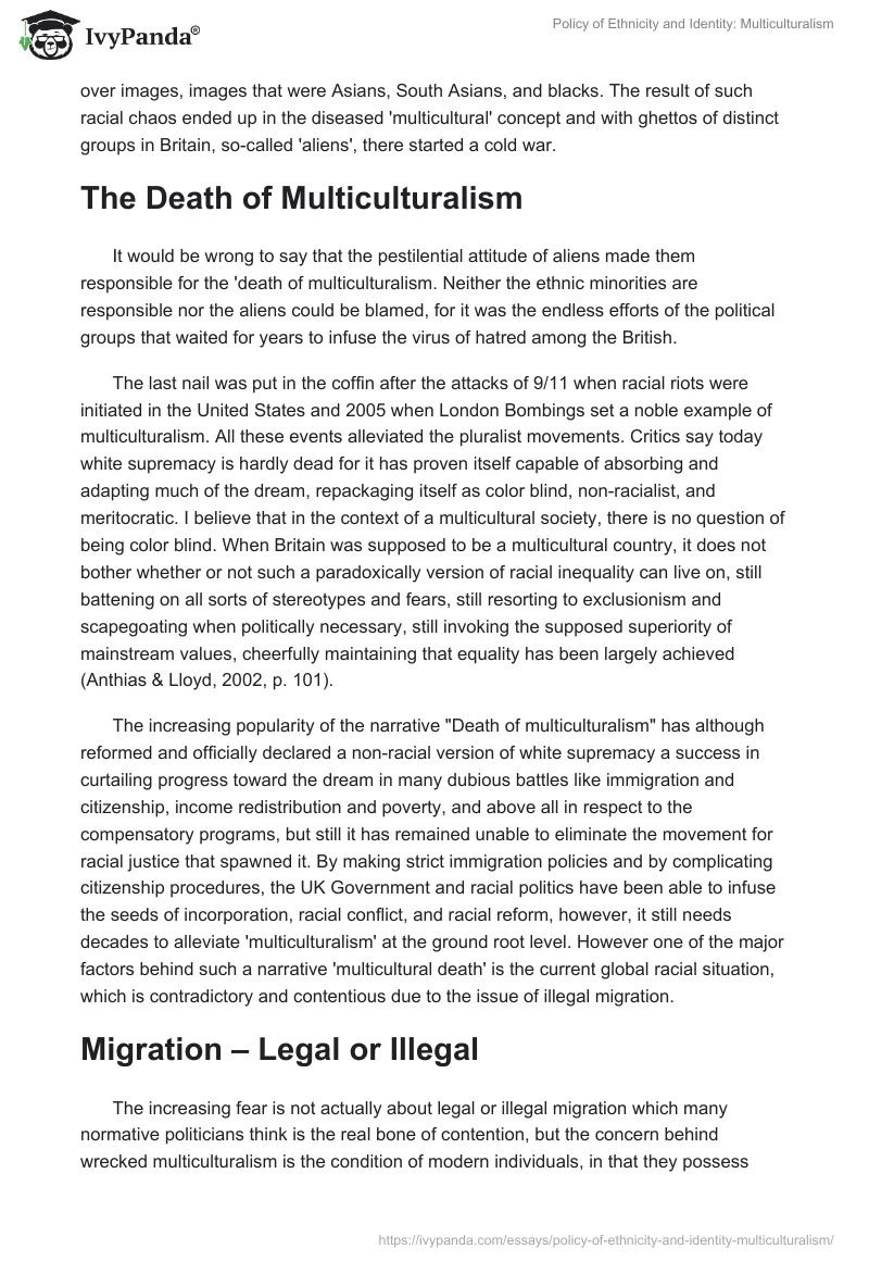 Policy of Ethnicity and Identity: Multiculturalism. Page 5