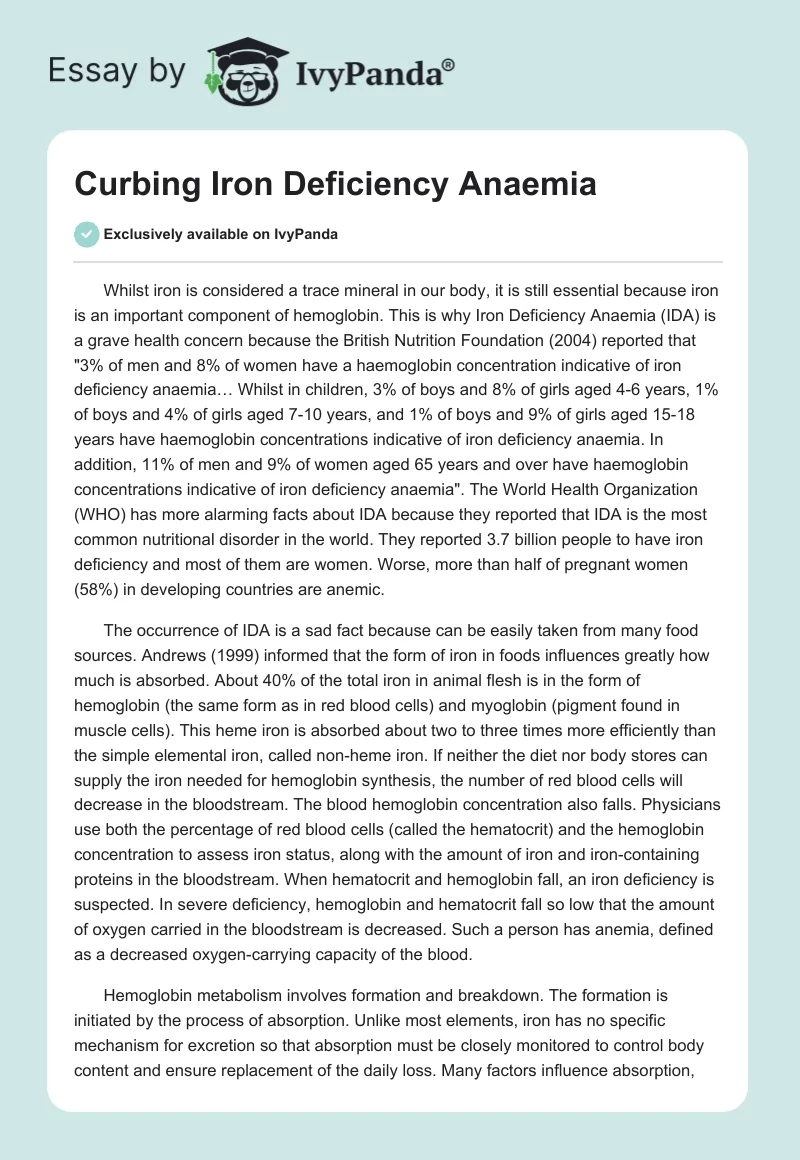 Curbing Iron Deficiency Anaemia. Page 1