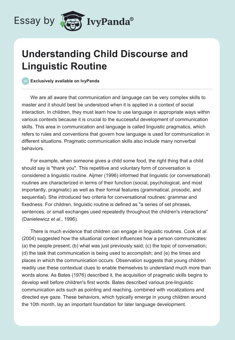 Understanding Child Discourse and Linguistic Routine. Page 1