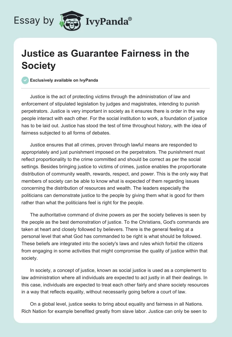 Justice as Guarantee Fairness in the Society. Page 1