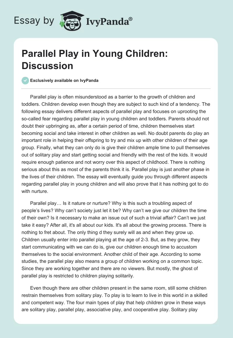 Parallel Play in Young Children: Discussion. Page 1