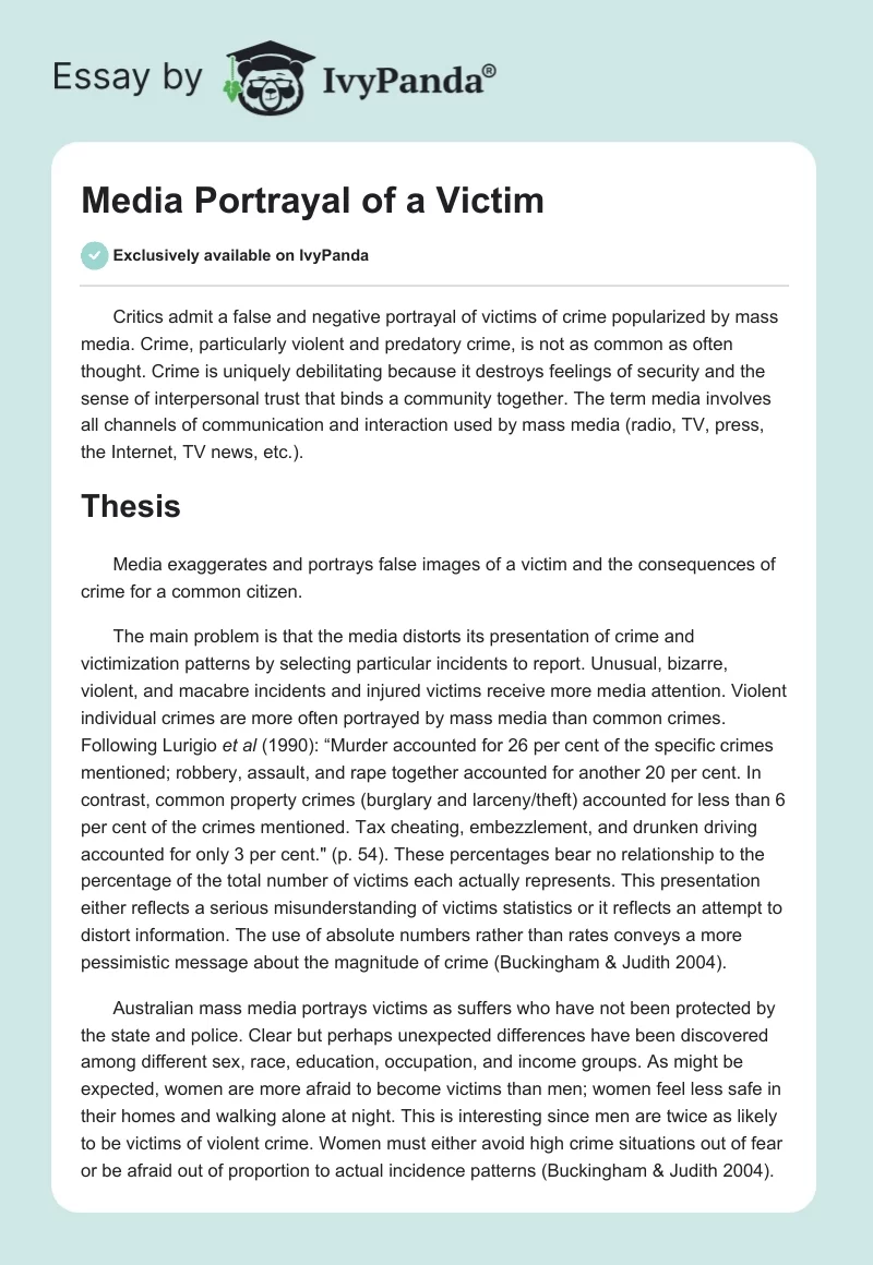 Media Portrayal of a Victim. Page 1