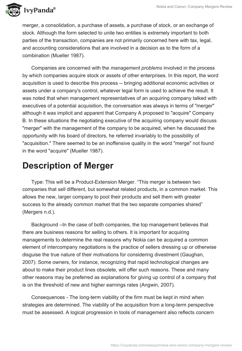 Nokia and Canon: Company Mergers Review. Page 3
