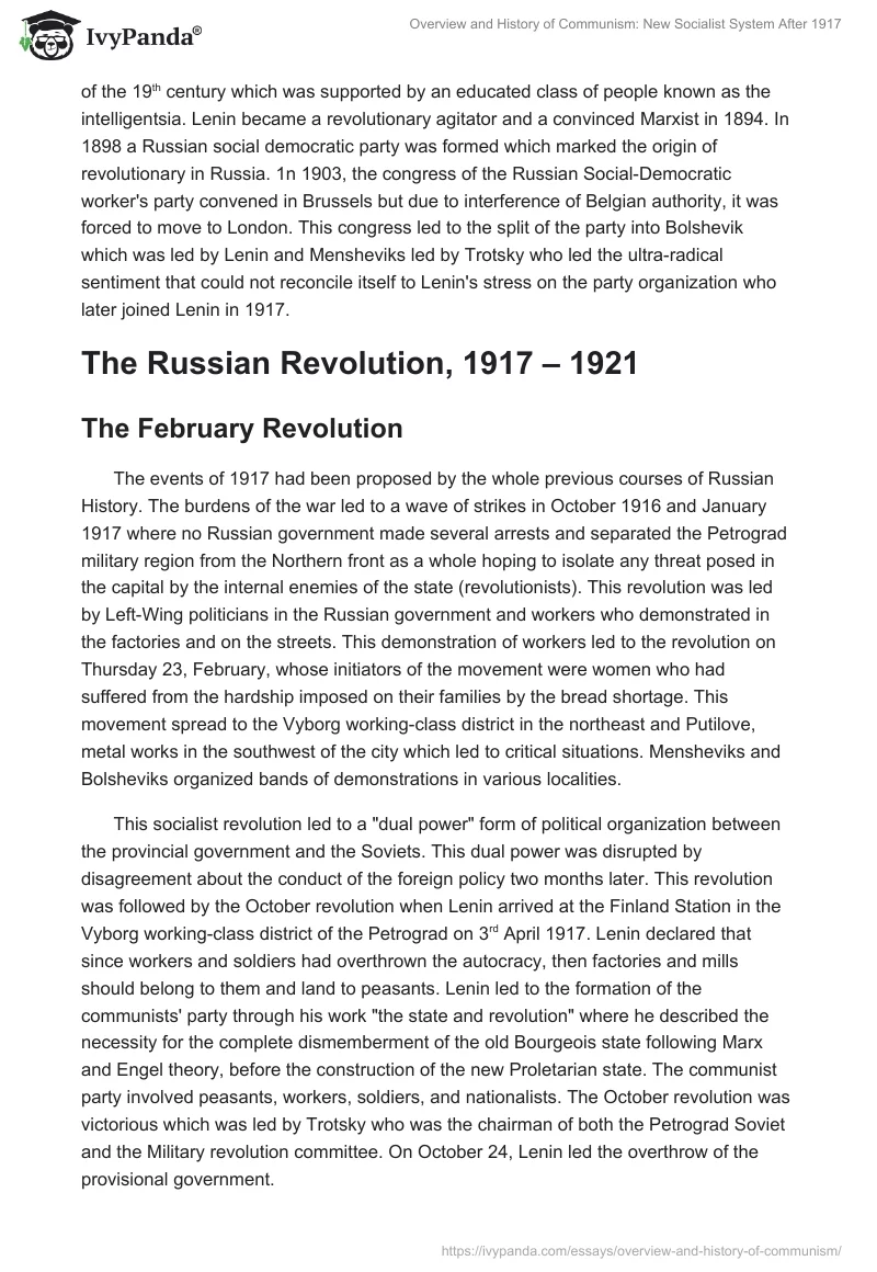 Overview and History of Communism: New Socialist System After 1917. Page 2