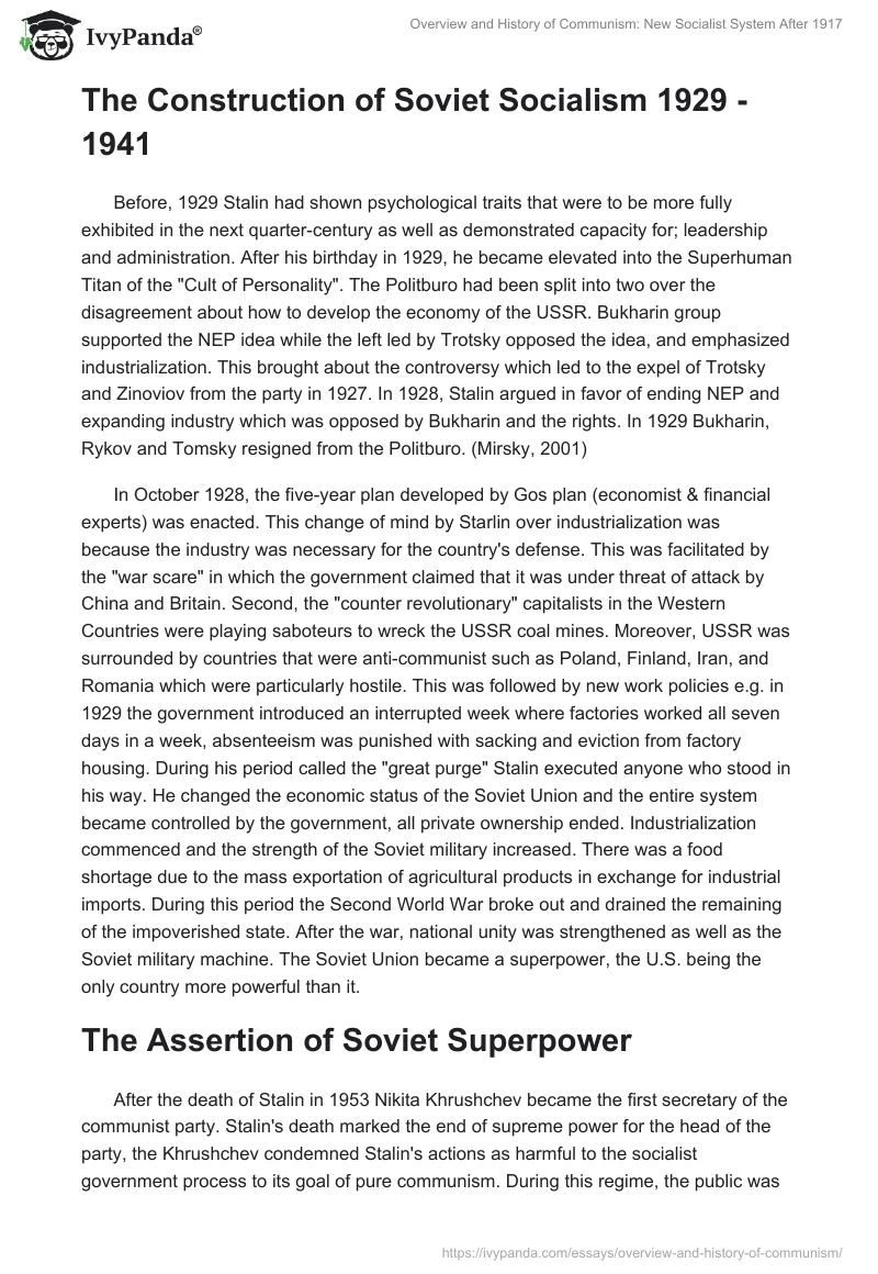 Overview and History of Communism: New Socialist System After 1917. Page 4
