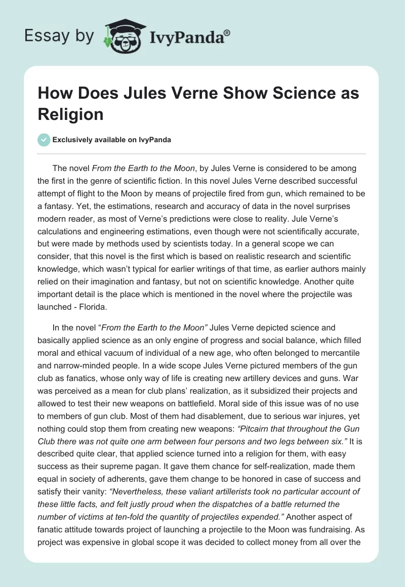 How Does Jules Verne Show Science as Religion. Page 1