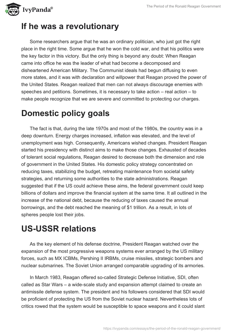 The Period of the Ronald Reagan Government. Page 2