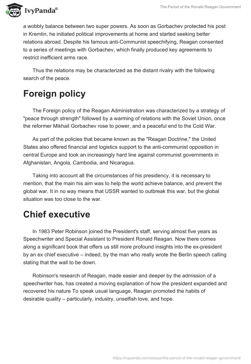 The Period of the Ronald Reagan Government. Page 3