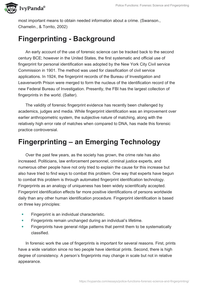 Police Functions: Forensic Science and Fingerprinting. Page 2