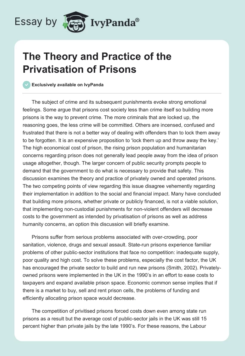 The Theory and Practice of the Privatisation of Prisons. Page 1
