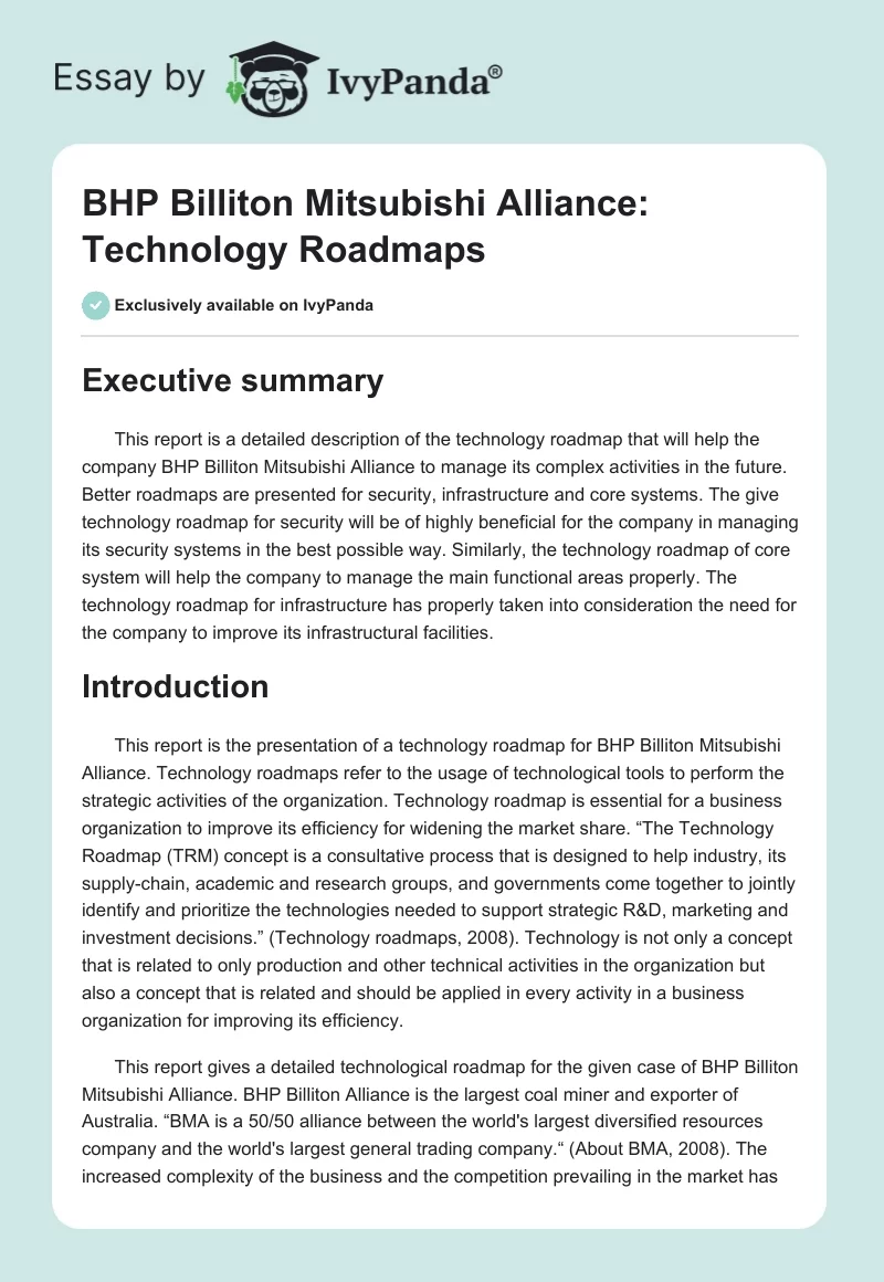 BHP Billiton Mitsubishi Alliance: Technology Roadmaps. Page 1