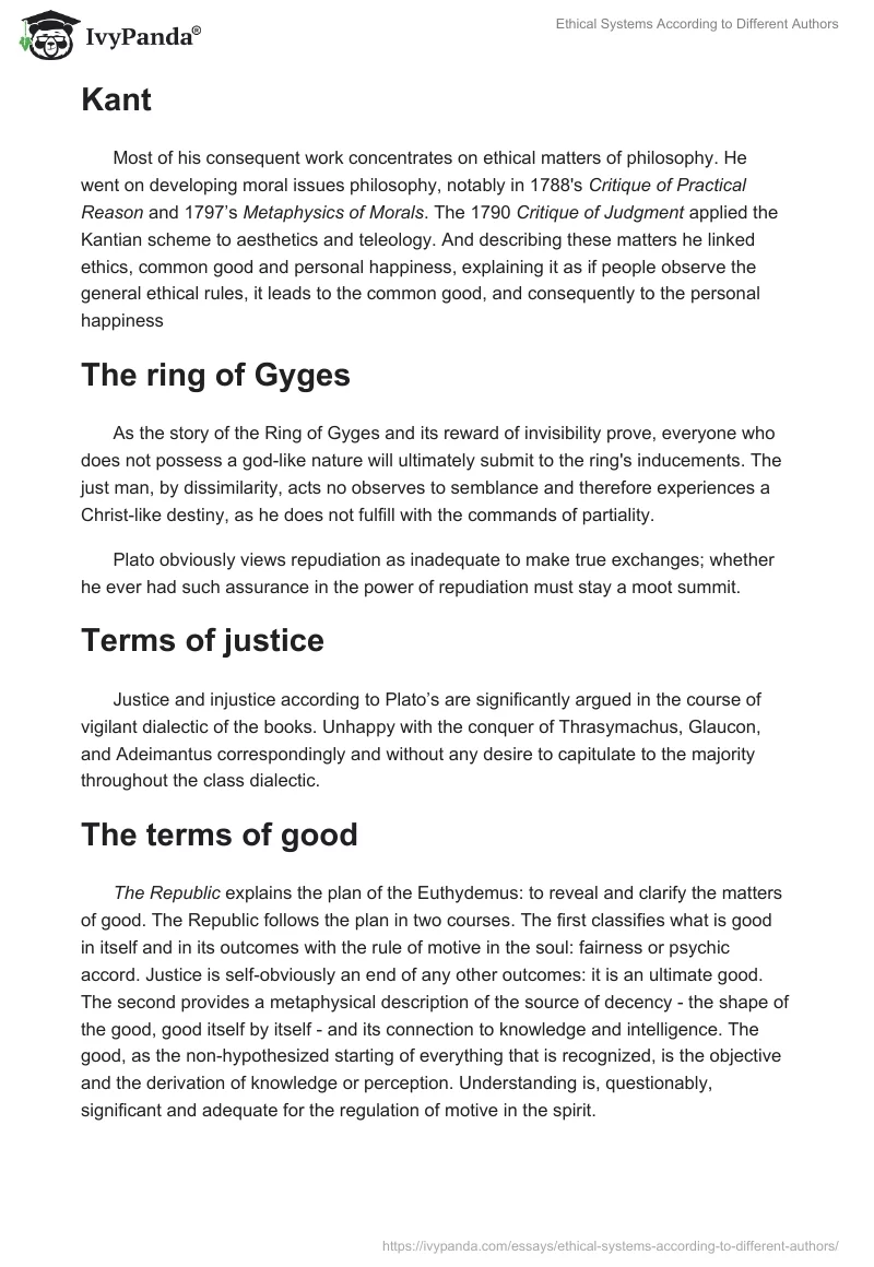 Ethical Systems According to Different Authors. Page 2