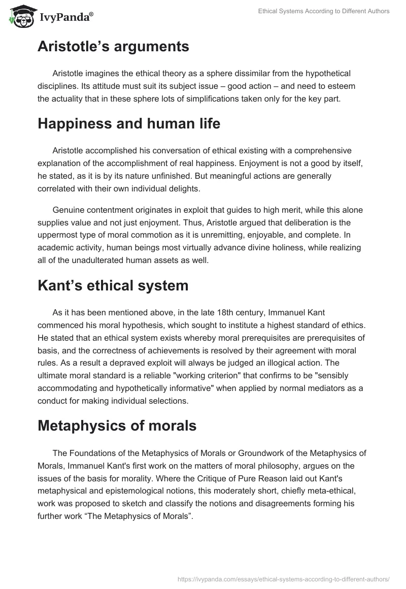 Ethical Systems According to Different Authors. Page 3