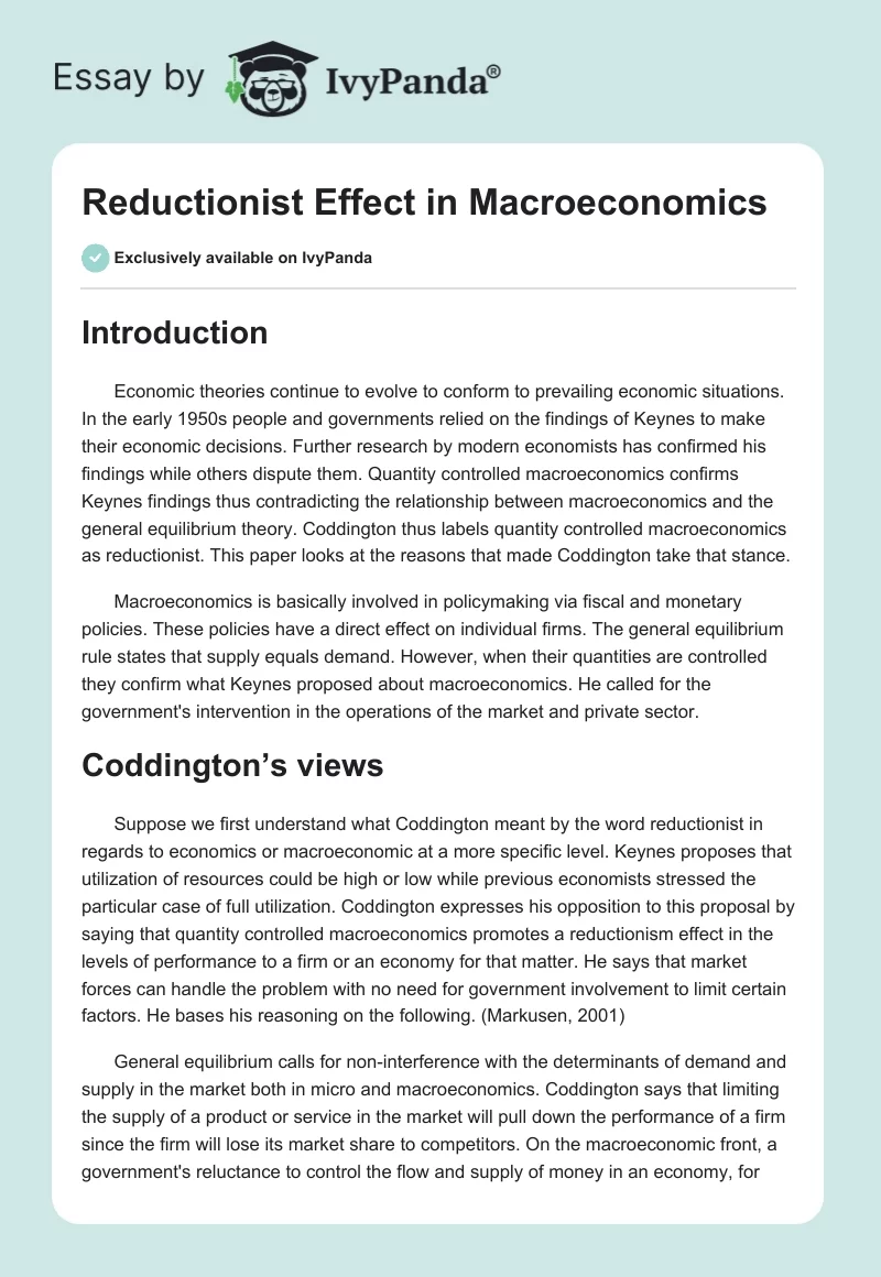 Reductionist Effect in Macroeconomics. Page 1