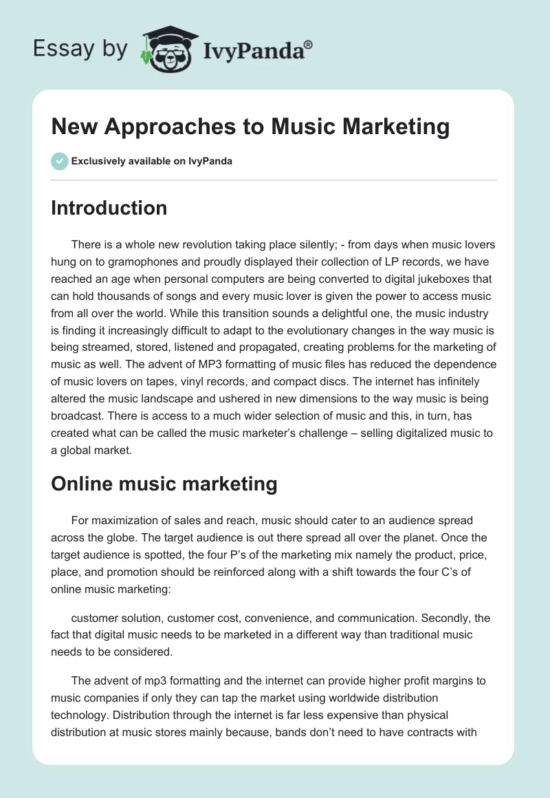 New Approaches to Music Marketing. Page 1
