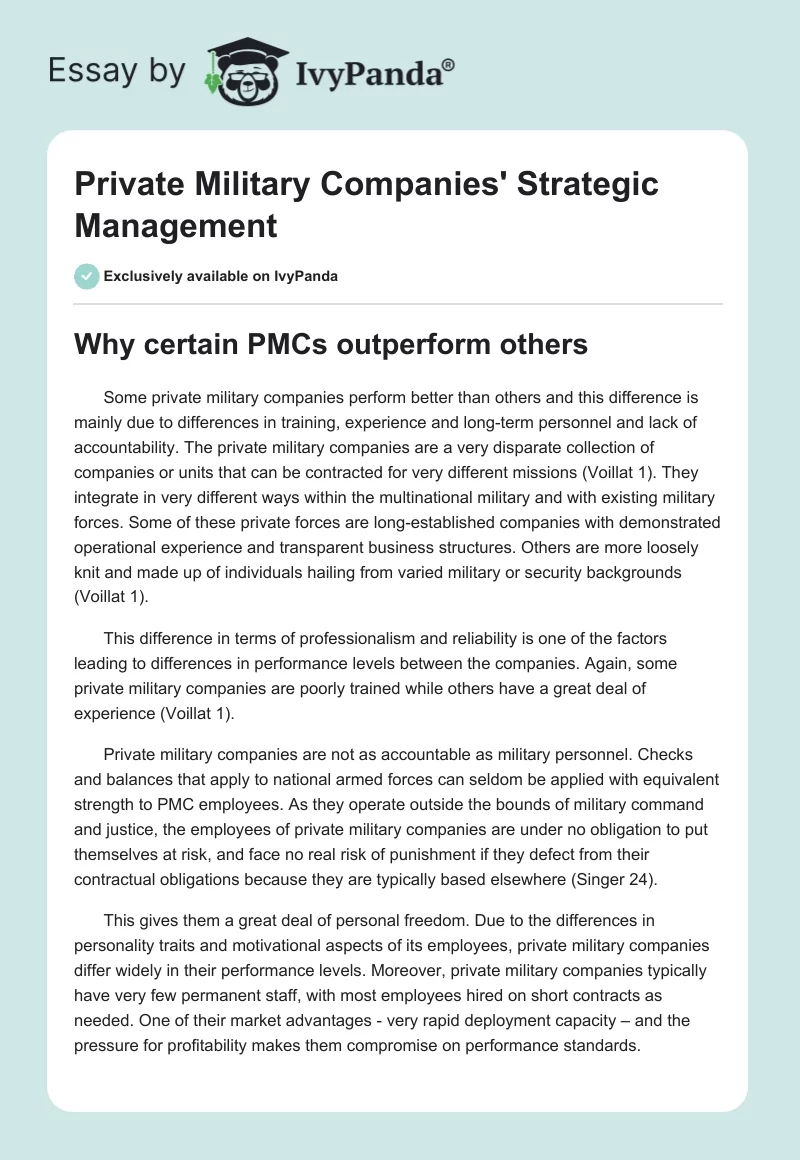 Private Military Companies' Strategic Management. Page 1