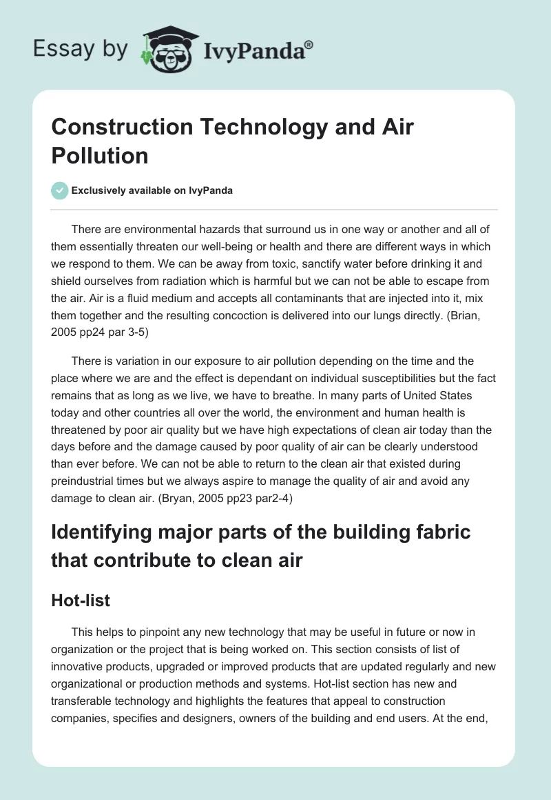 Construction Technology and Air Pollution. Page 1