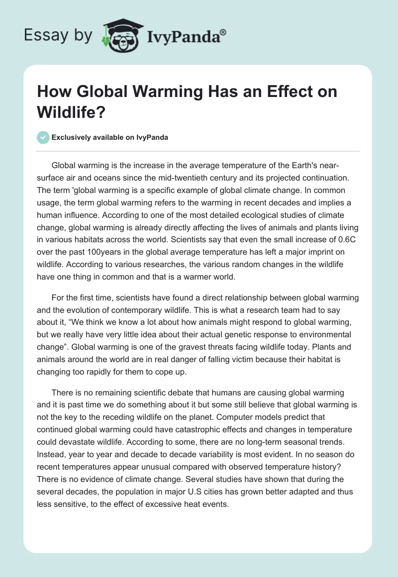 How Global Warming Has an Effect on Wildlife?. Page 1