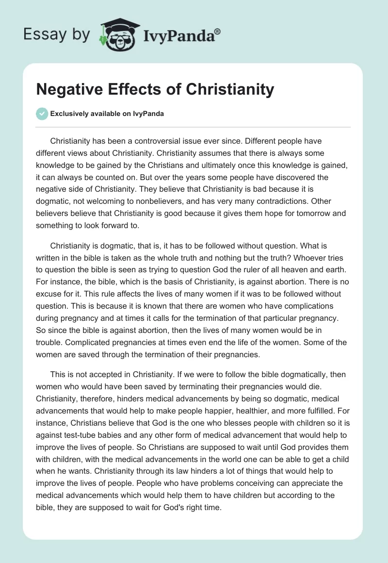 Negative Effects of Christianity. Page 1