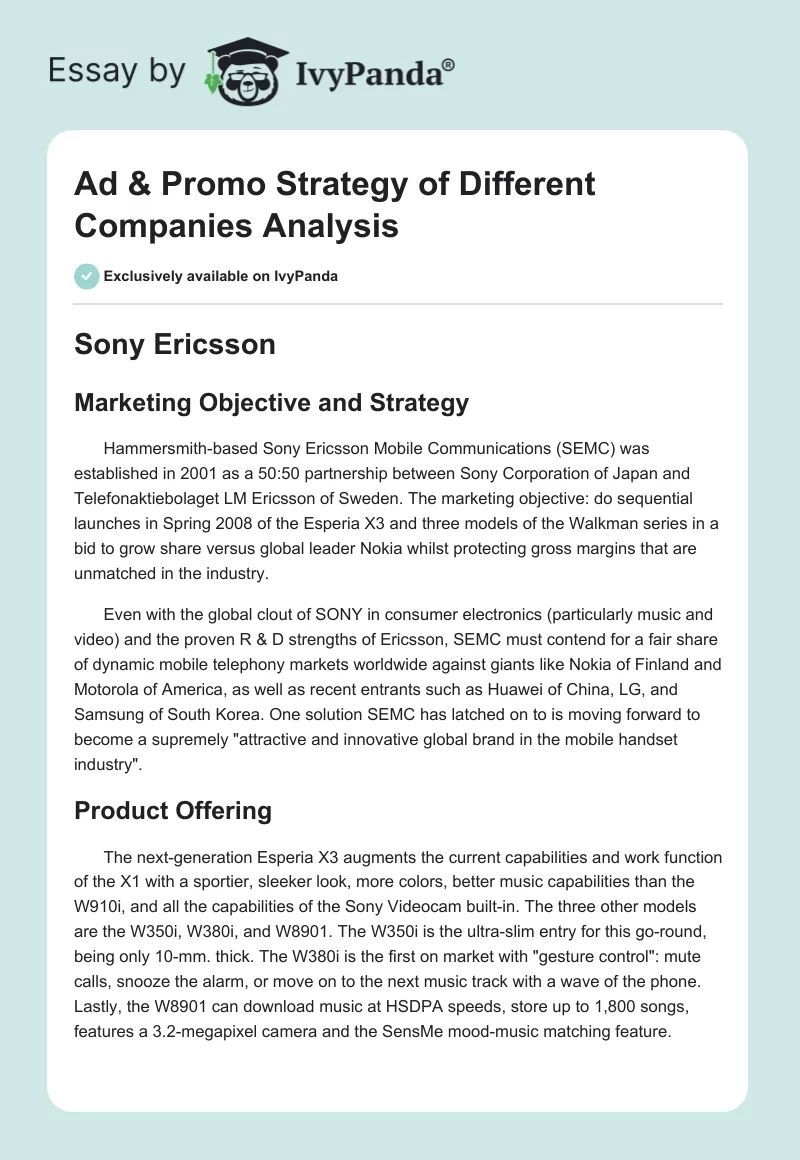 Ad & Promo Strategy of Different Companies Analysis. Page 1