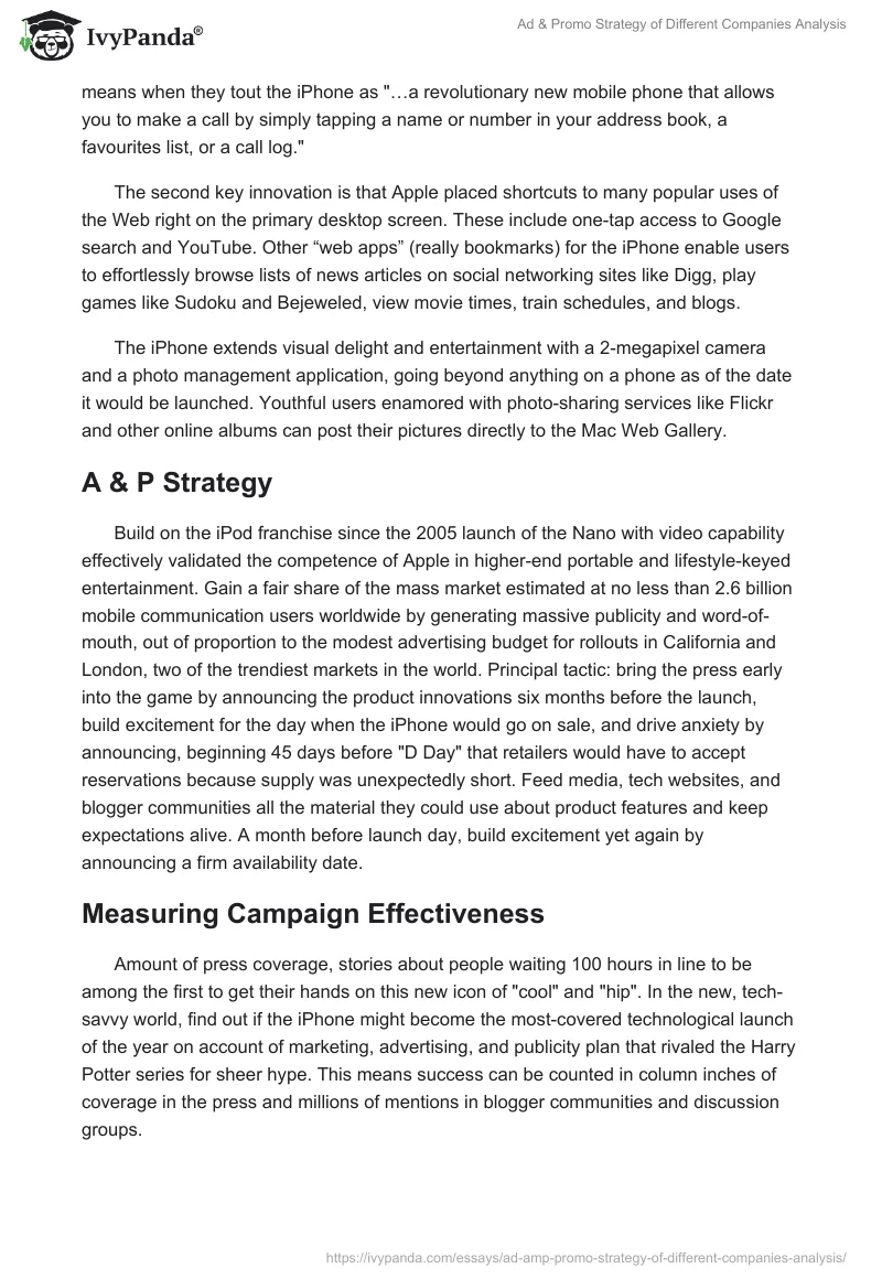 Ad & Promo Strategy of Different Companies Analysis. Page 4