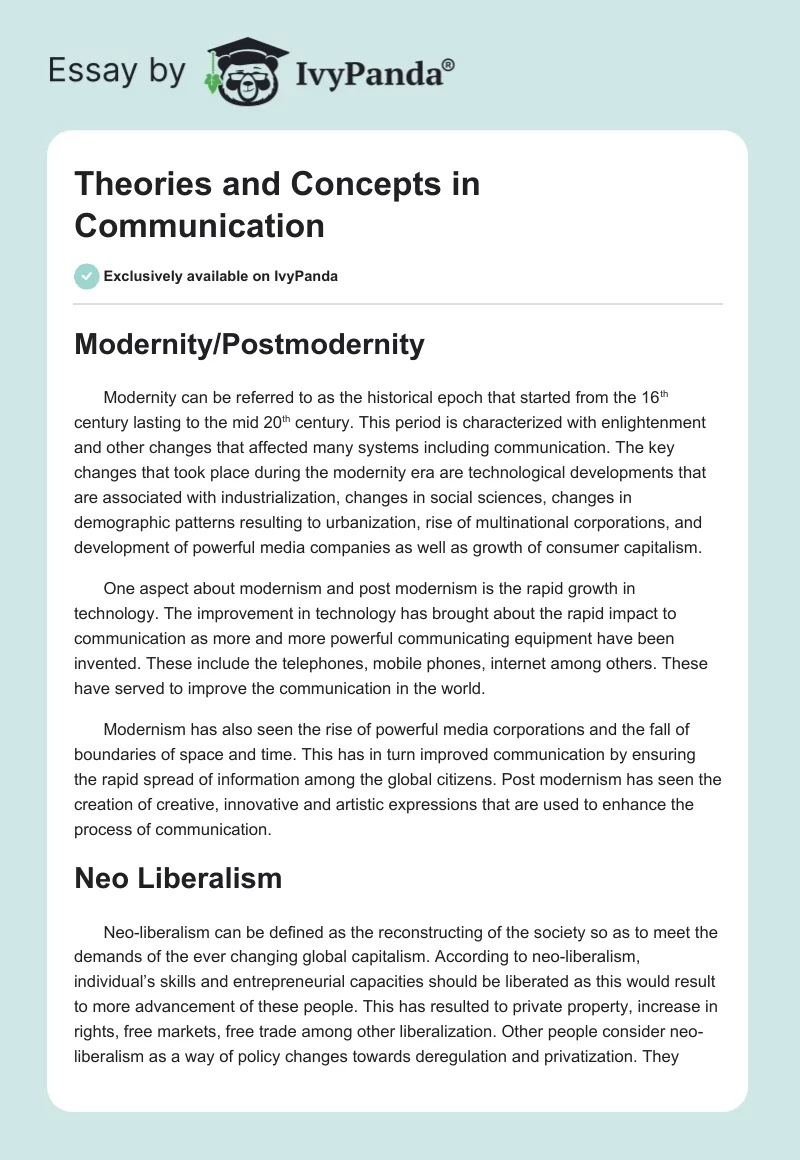 Theories and Concepts in Communication. Page 1