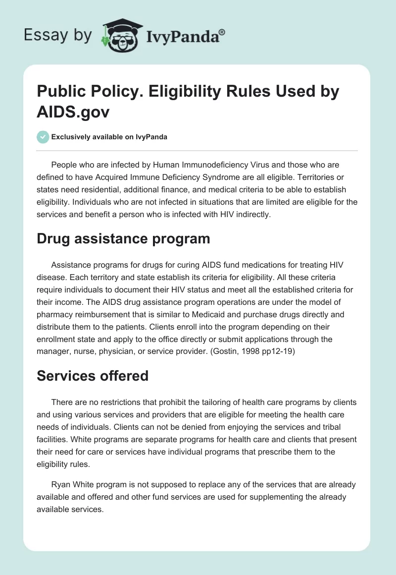 Public Policy. Eligibility Rules Used by AIDS.gov. Page 1