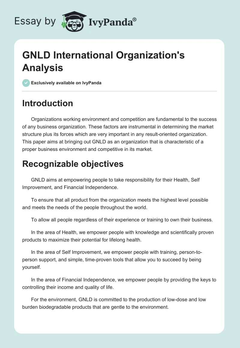 GNLD International Organization's Analysis. Page 1
