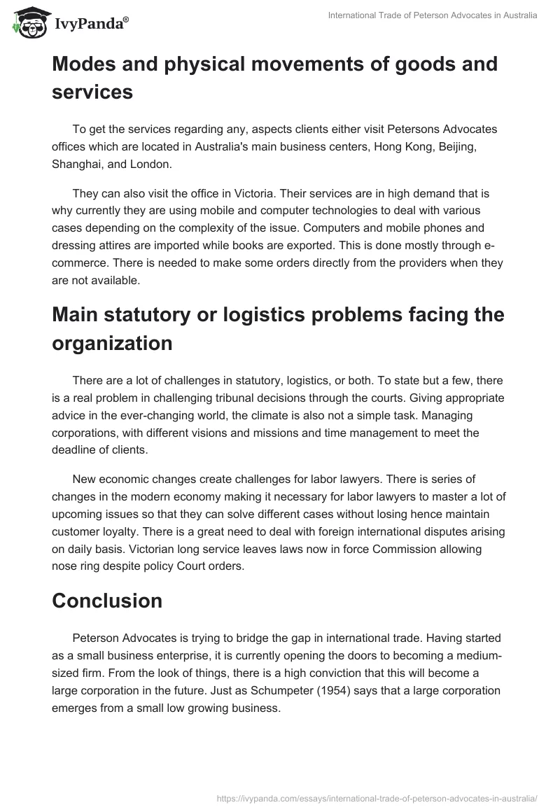 International Trade of Peterson Advocates in Australia. Page 3