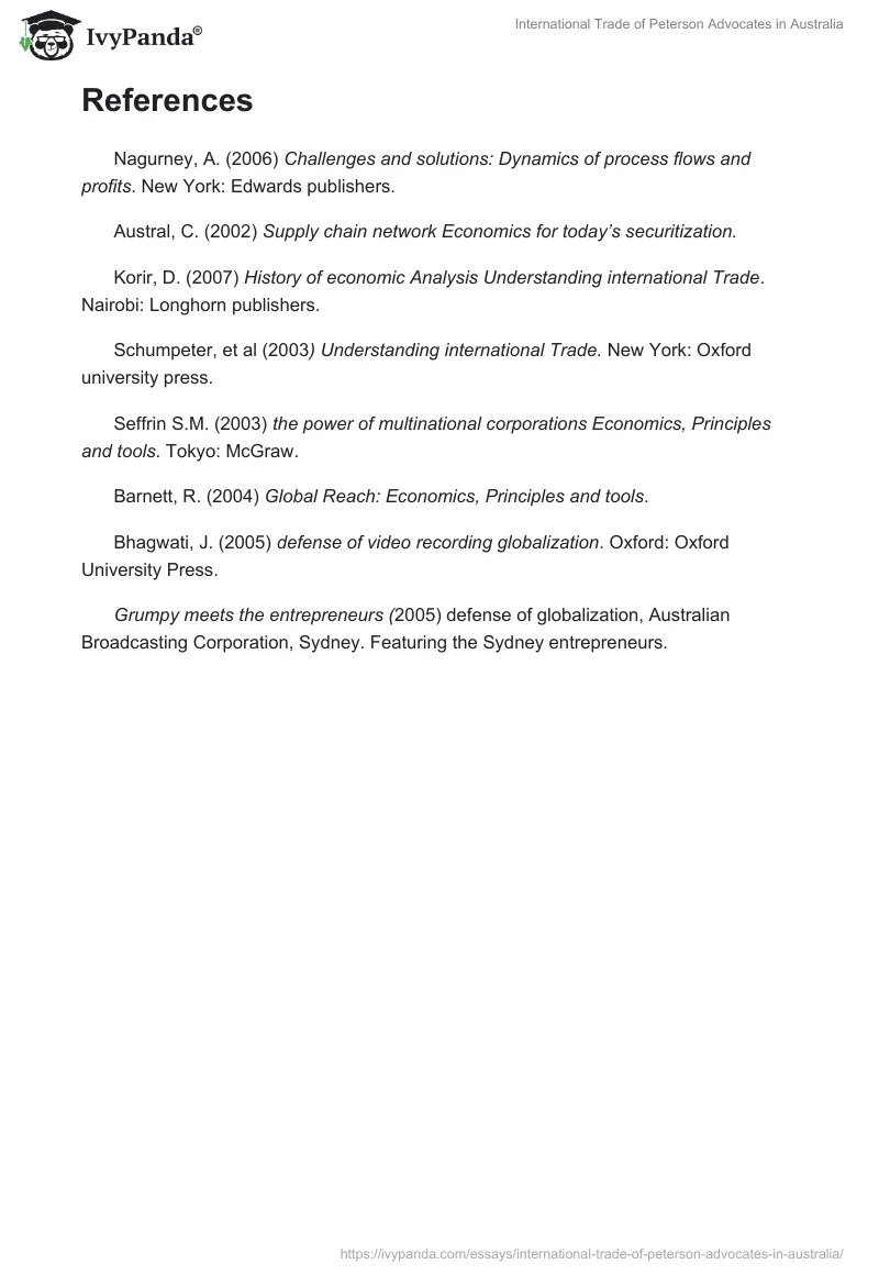 International Trade of Peterson Advocates in Australia. Page 4