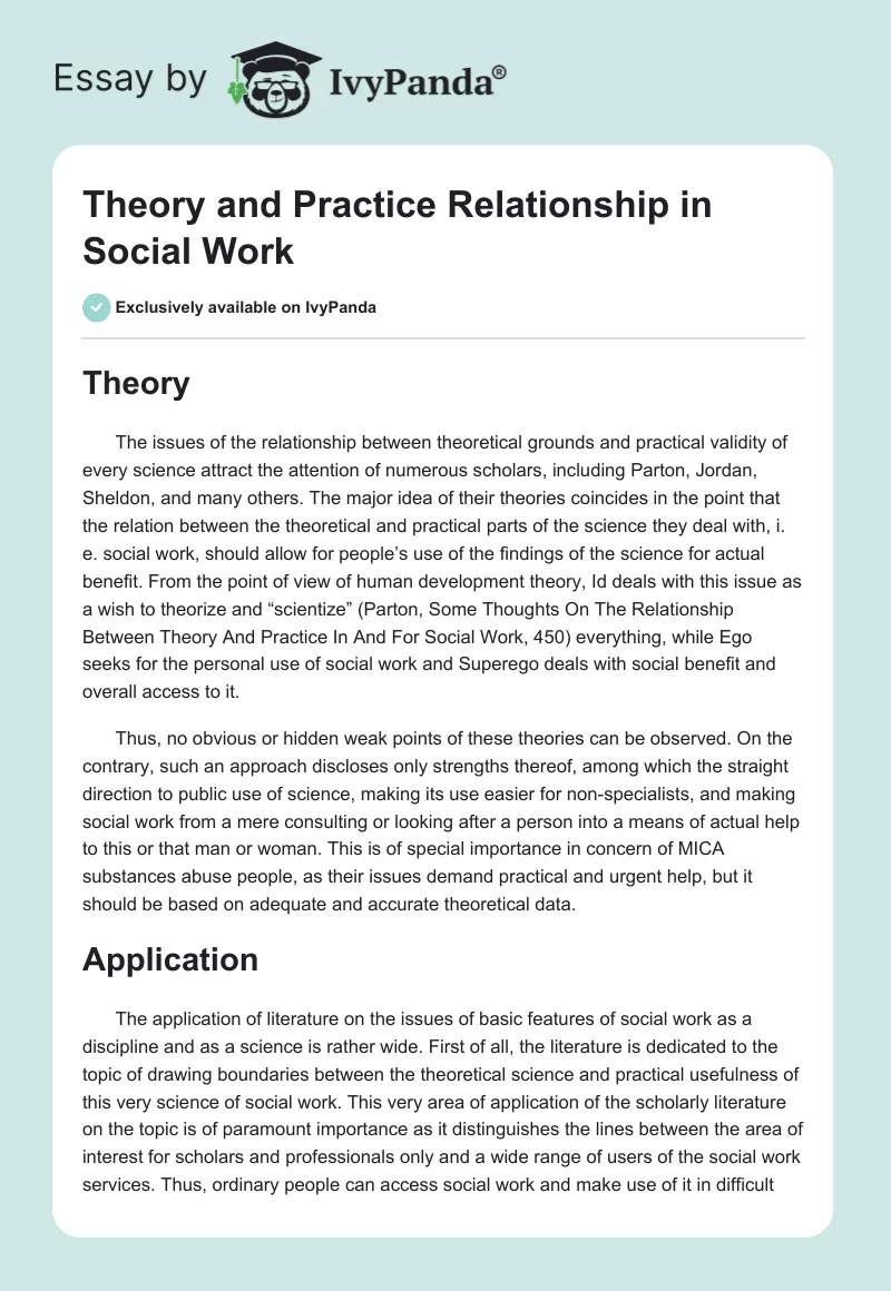 Theory and Practice Relationship in Social Work. Page 1
