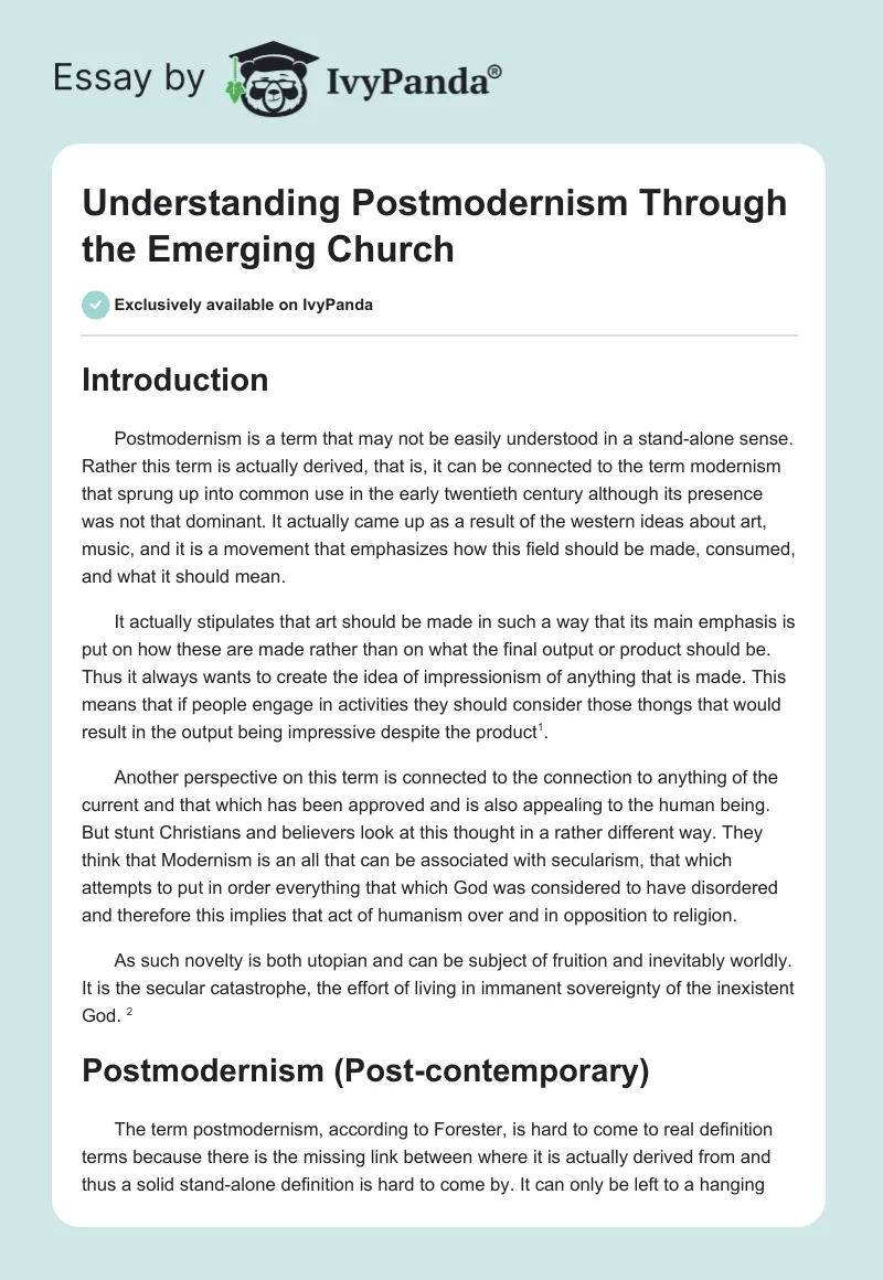 Understanding Postmodernism Through the Emerging Church. Page 1
