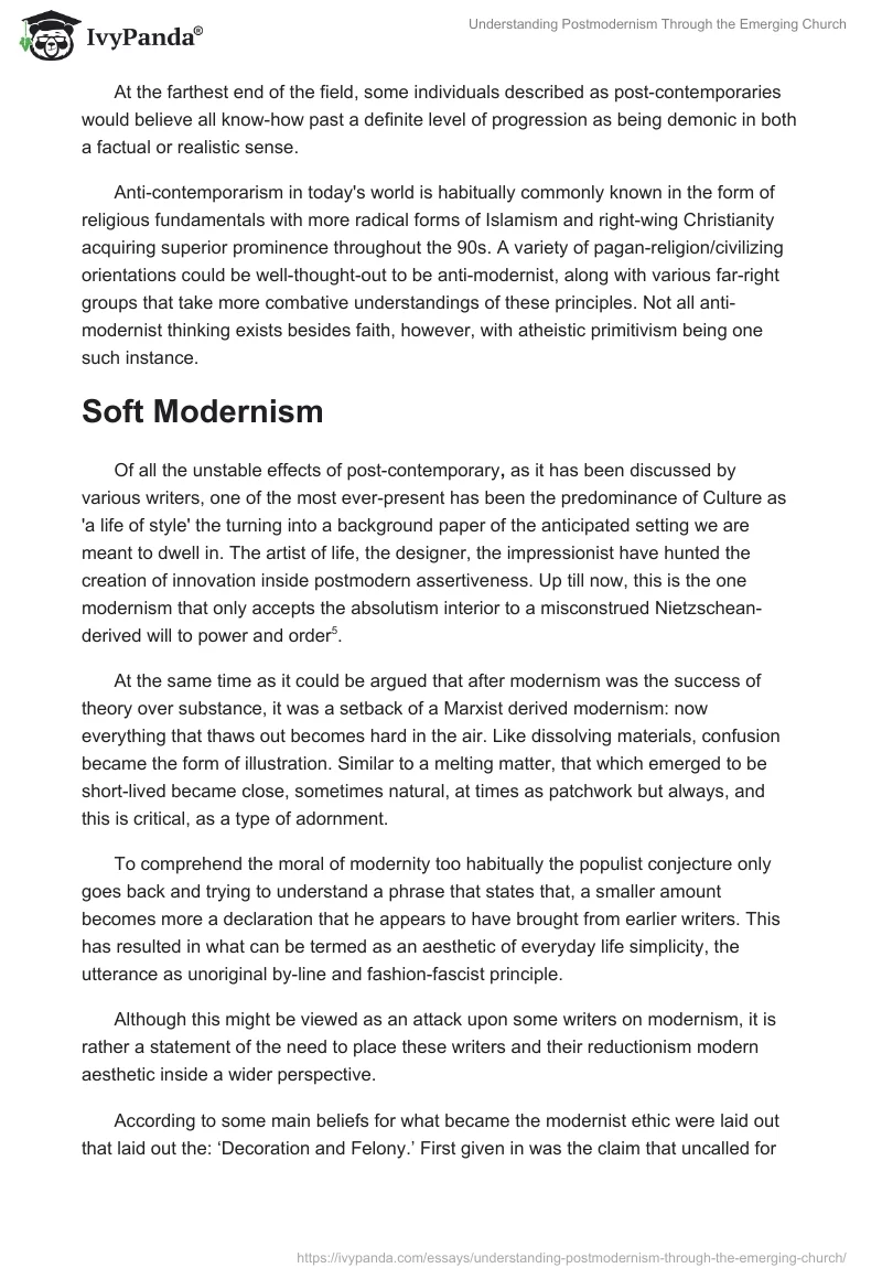 Understanding Postmodernism Through the Emerging Church. Page 4