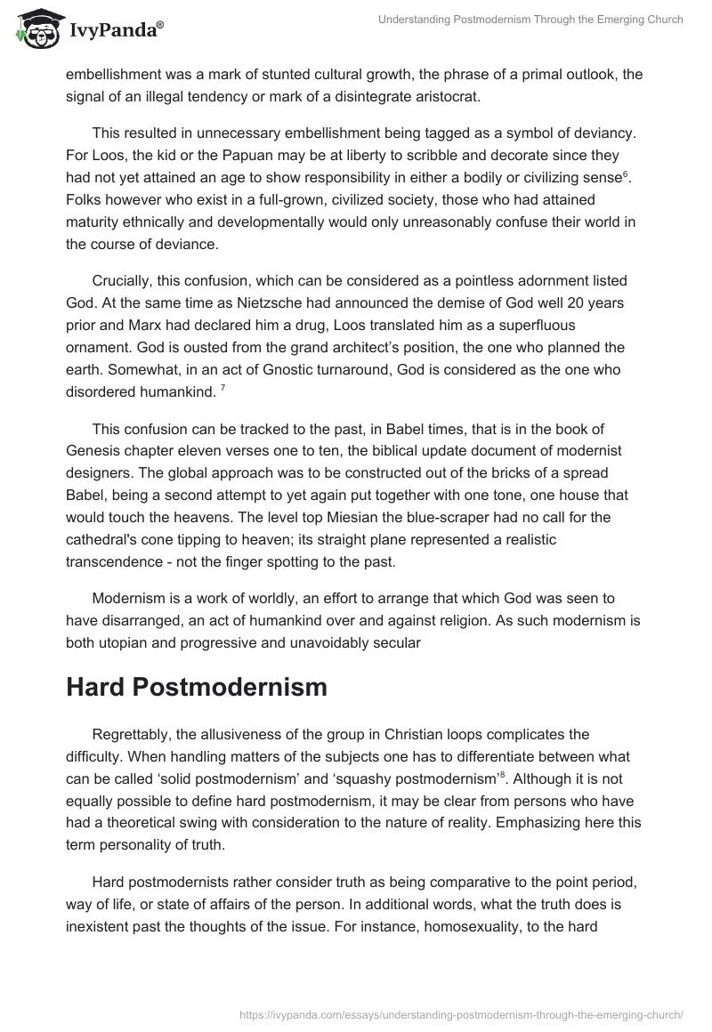 Understanding Postmodernism Through the Emerging Church. Page 5