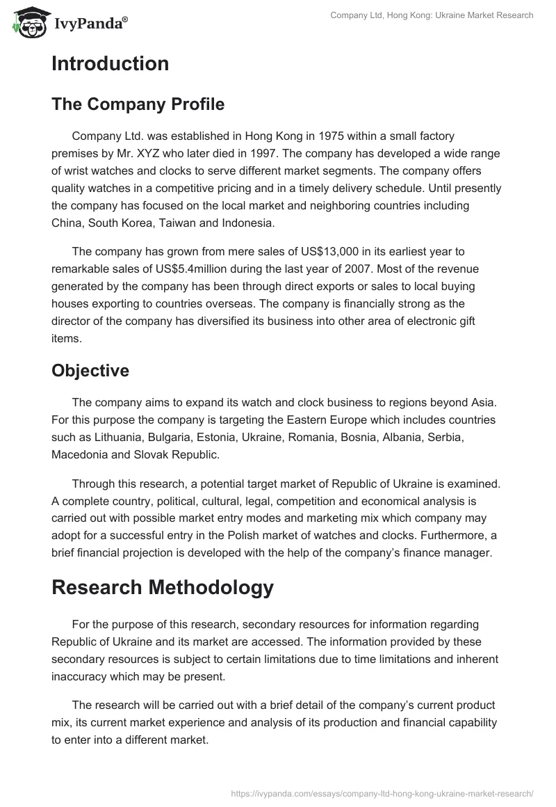 Company Ltd, Hong Kong: Ukraine Market Research. Page 2