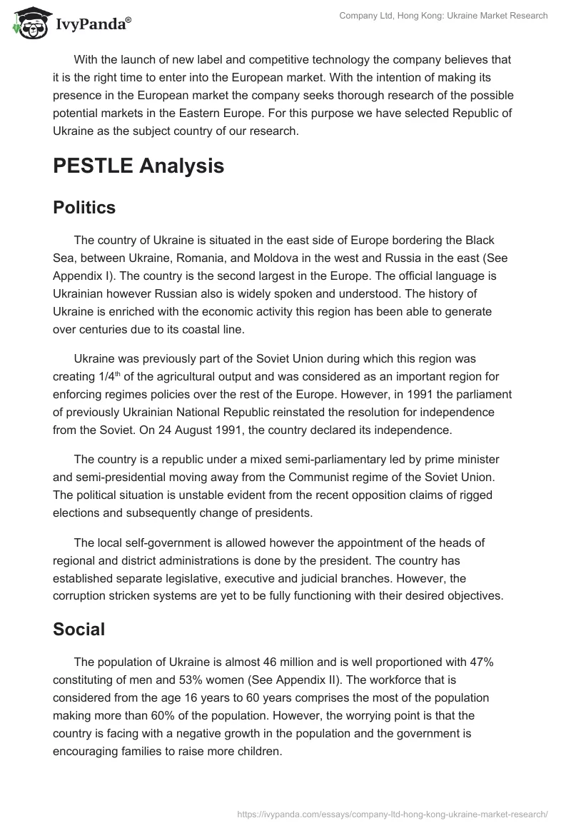 Company Ltd, Hong Kong: Ukraine Market Research. Page 5