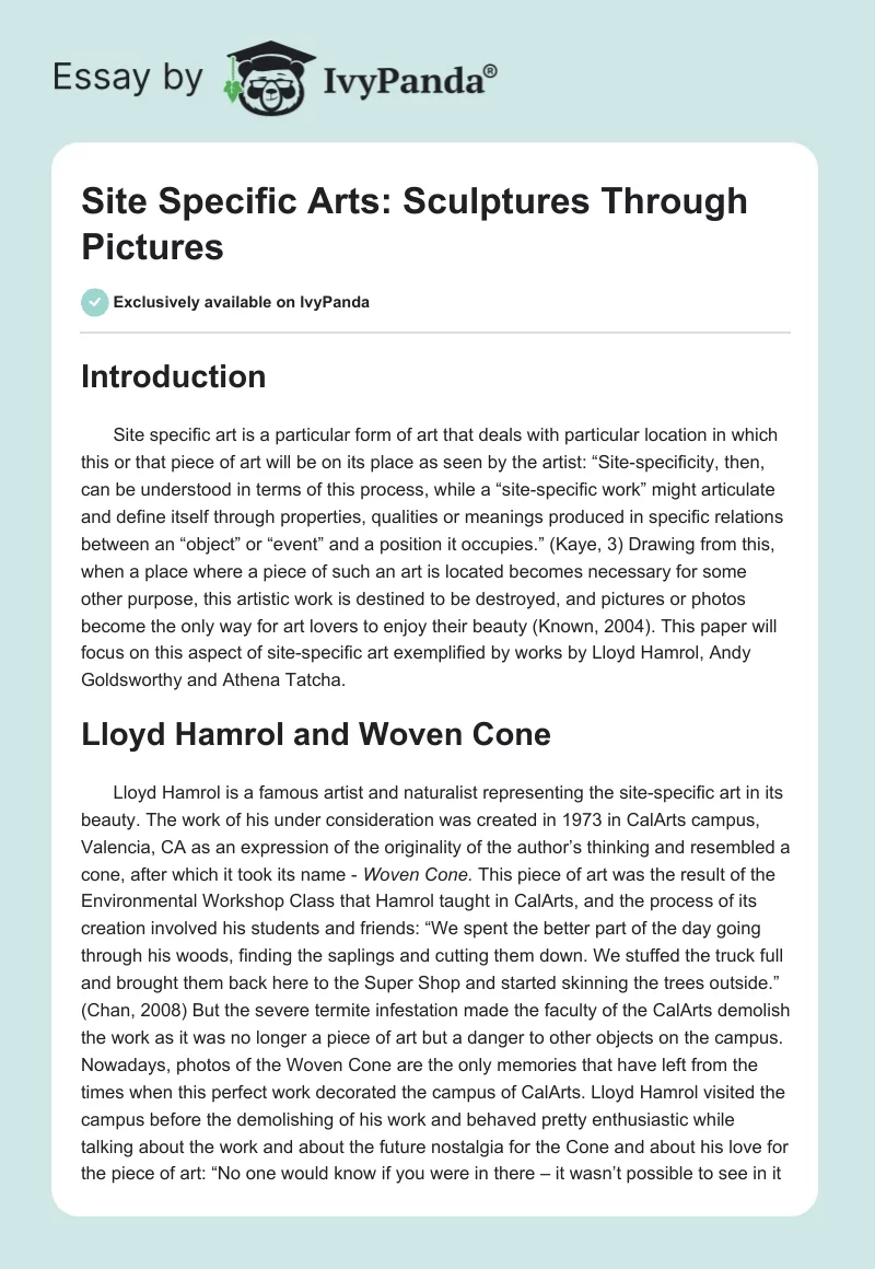 Site Specific Arts: Sculptures Through Pictures. Page 1