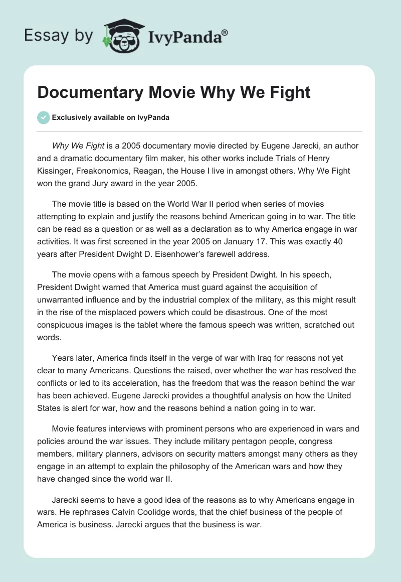 Documentary Movie "Why We Fight". Page 1