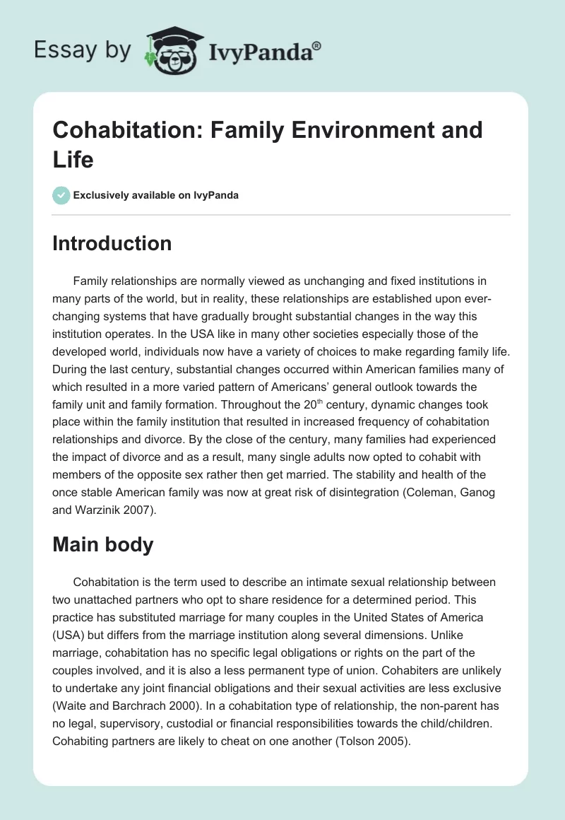 Cohabitation: Family Environment and Life. Page 1