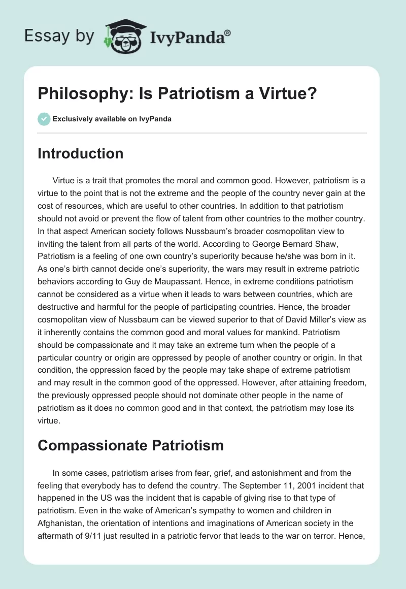 Philosophy: Is Patriotism a Virtue?. Page 1