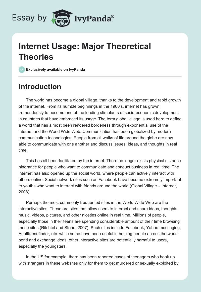 Internet Usage: Major Theoretical Theories. Page 1