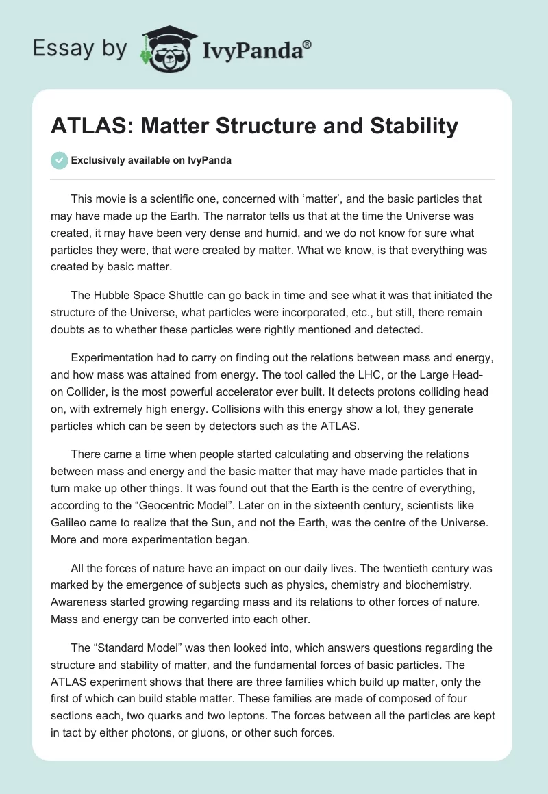 ATLAS: Matter Structure and Stability. Page 1