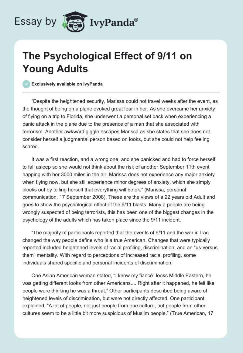 The Psychological Effect of 9/11 on Young Adults. Page 1