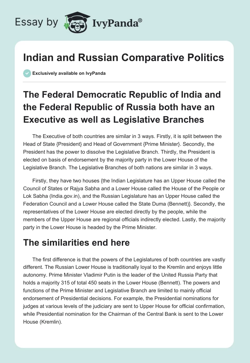 Indian and Russian Comparative Politics. Page 1