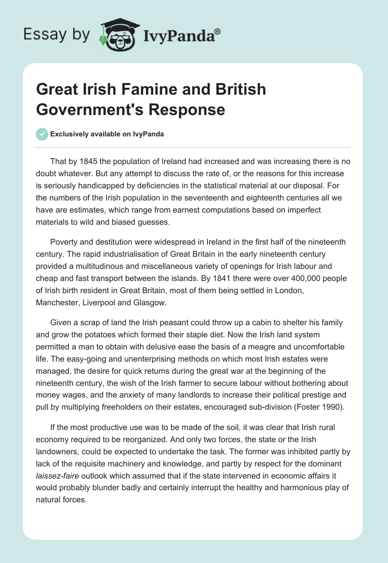 Great Irish Famine and British Government's Response. Page 1