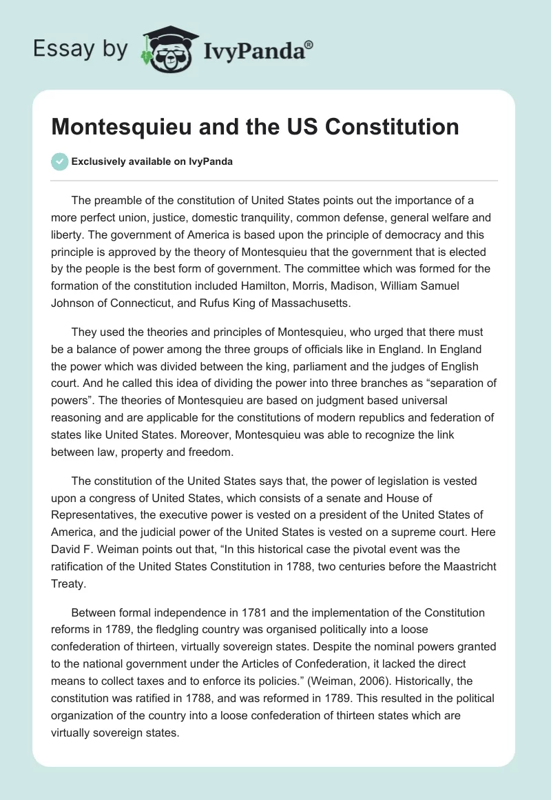 Montesquieu and the US Constitution. Page 1
