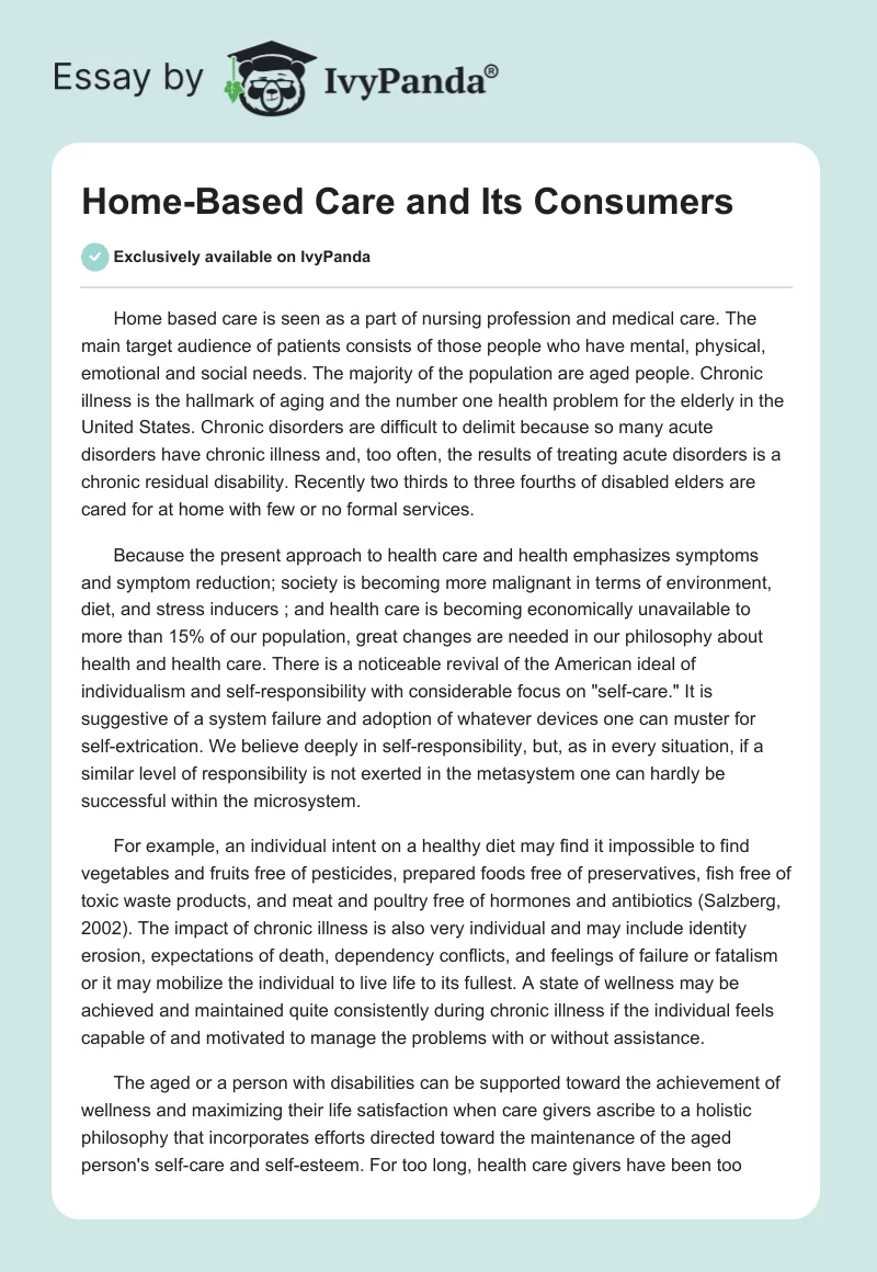 Home-Based Care and Its Consumers. Page 1