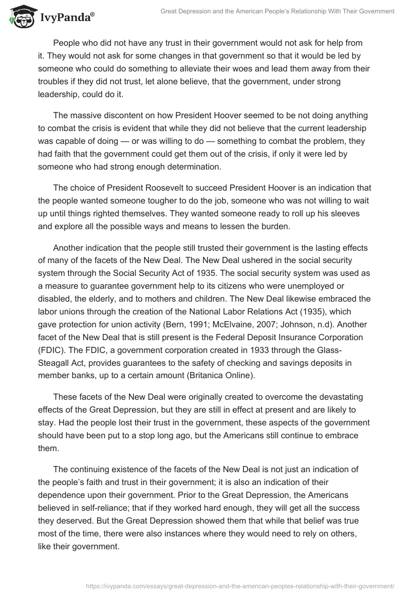 Great Depression and the American People’s Relationship With Their Government. Page 4